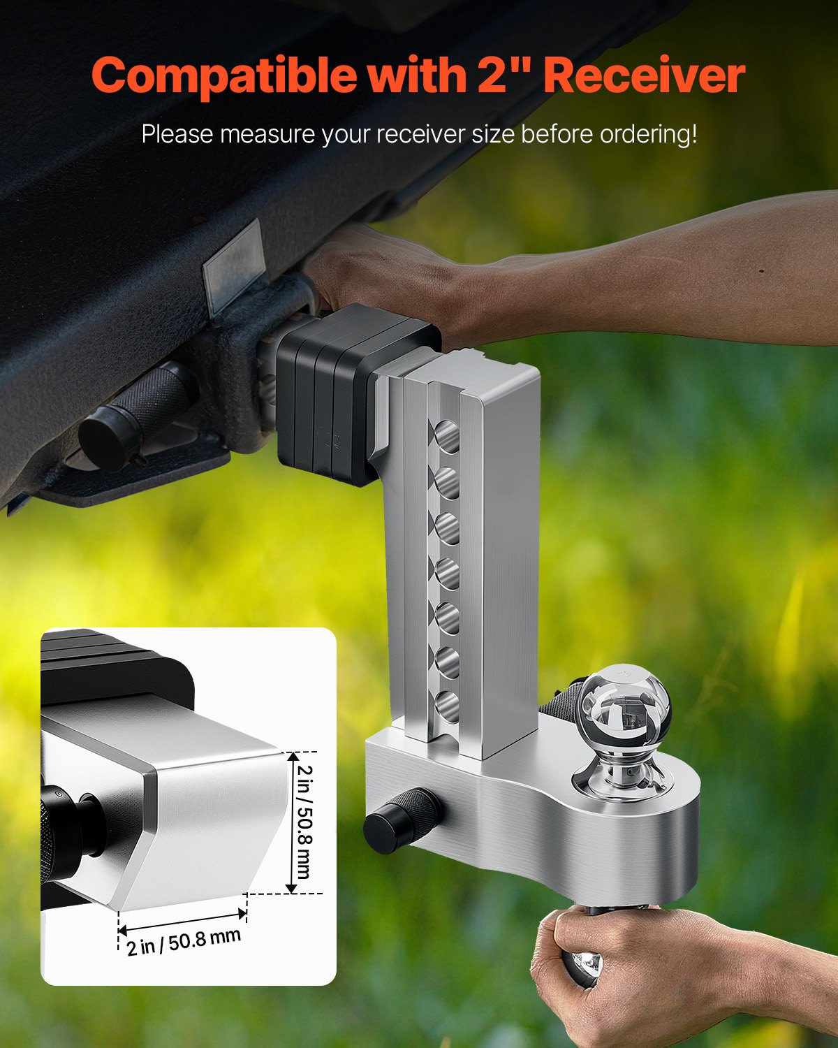 VEVOR Adjustable Trailer Hitch, 8-Inch Drop Hitch, Tri-Ball Mount for 2-Inch Hitch Receiver, Trailer Ball Size 1-7/8", 2" and 2-5/16", Max 15000 lbs Ball Hitch, Towing Hitch for RVs, ATVs, and Trucks