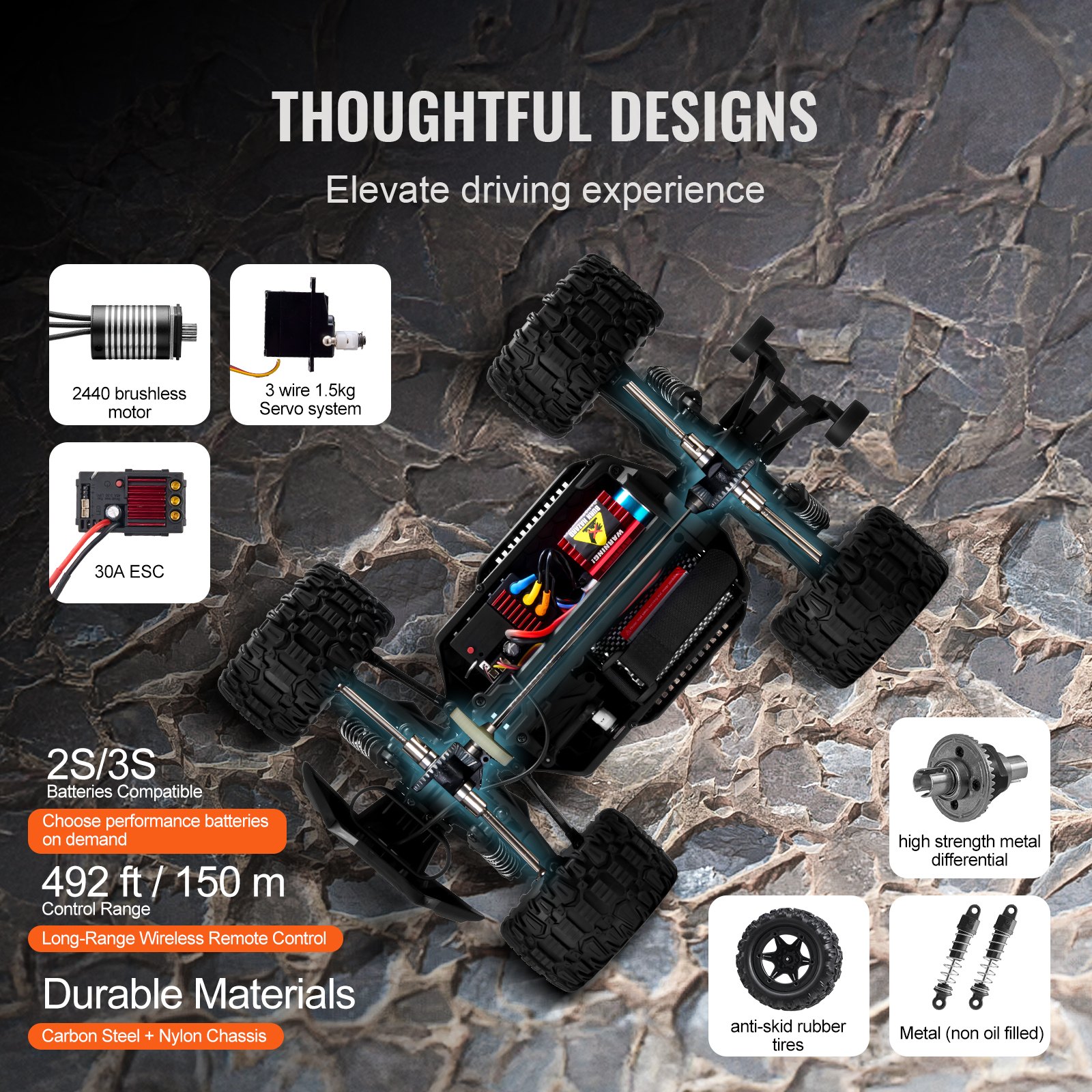 VEVOR Remote Control Car, 1:14 Scale RC Car for Kids, All Terrain 4WD Off-Road Truck with 45° Wheelie & Adjustable Speed, 42 km/h High-Speed Hobby RC Racing Car Toy, Ideal Gift for 8+ Year Boys Girls