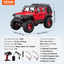 VEVOR afstandsbediening auto 1:24 4WD off-road RC auto 228x101x117mm voor kinderen vanaf 14 jaar