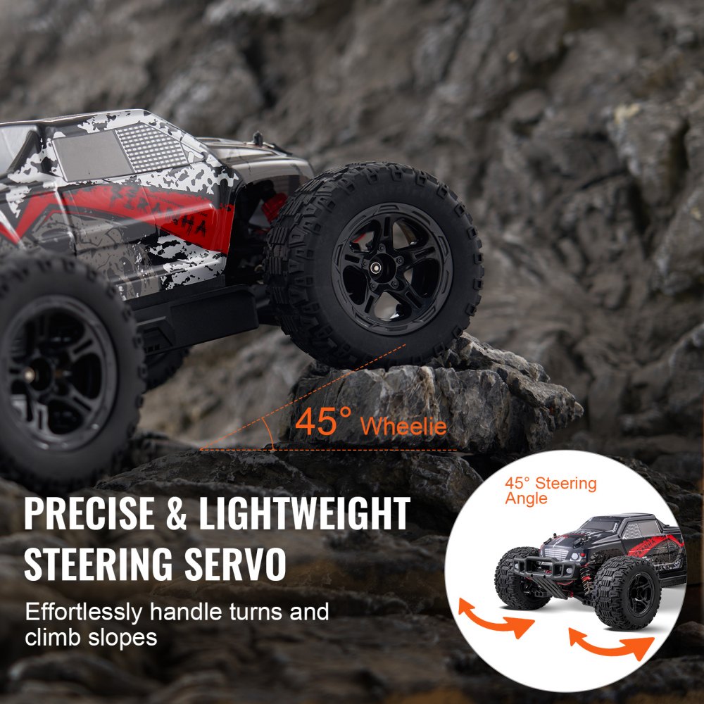 VEVOR Remote Control Car, 1:10 Scale RC Car for Kids, All Terrain 4WD Off-Road Monster Truck with 45° Wheelie & 2 Batteries, 38 km/h High Speed Hobby Racing Car - Ideal Gift for 8+ Years Kids, IPX4