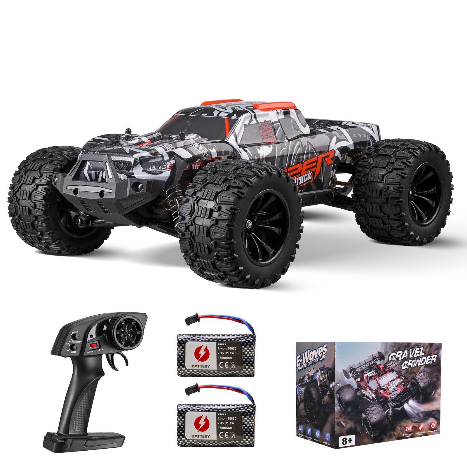 VEVOR Afstandsbedieningsauto, 1:14 schaal RC-auto, All-Terrain 4WD Off-Road Monstertruck met 45° Wheelie en 2 accu's, 38 km/u hogesnelheids RC-truck, ideaal voor kinderen vanaf 8 jaar