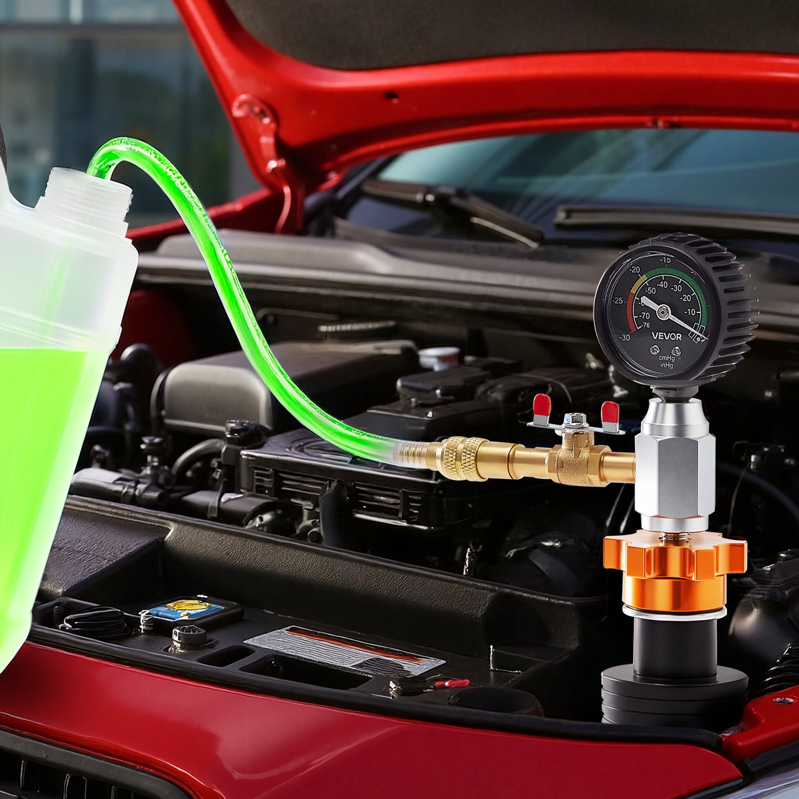 VEVOR Radiator vacuüm vulset, vacuüm- en spoelvulgereedschap voor voertuigkoelsystemen met manometer en gereedschapskist, universeel geschikt voor de meeste auto's, bestelwagens, SUV's en vrachtwagens