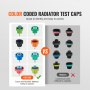 VEVOR 14 pcs Universal Radiator Pressure Tester Kit, Coolant Pressure Tester Kit with Manual Pump and Color-coded Steel Test Cap Adapters, with Toolbox, For Cars Motorcycles Trucks Cooling System