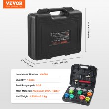 VEVOR 14-piece radiator coolant pressure tester set, pressure tester, cooling water filling device, radiator venting device, cooling system tester including thermometer, 4 metal adapters and 8 test caps