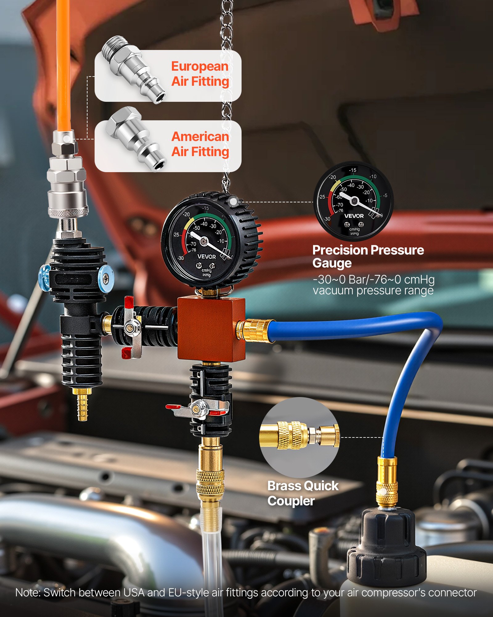 VEVOR Coolant Pressure Tester Kit, 47Pcs Radiator Vacuum Refill Kit with 3 Metal Adapters, Universal Fit, Automotive Cooling System Pressure Tester Tool, with Pressures Pump & Aluminum-Plastic Filler