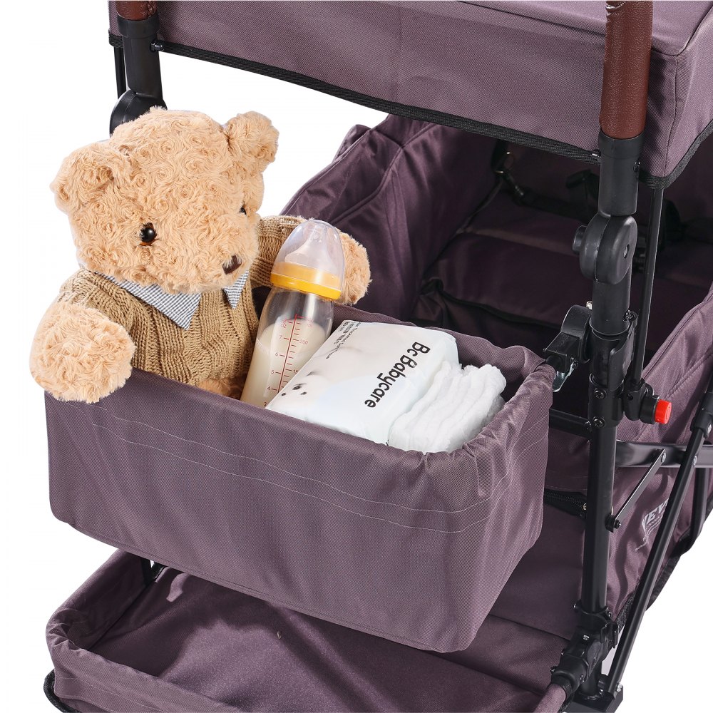VEVOR Buggy voor 2 kinderen, opvouwbare duw-trek kinderwagen met verstelbare handgreep, allround harnas, afneembare kap, 4 wielen met remmen, multifunctionele tandemkinderwagen voor kamperen, donkerpaars
