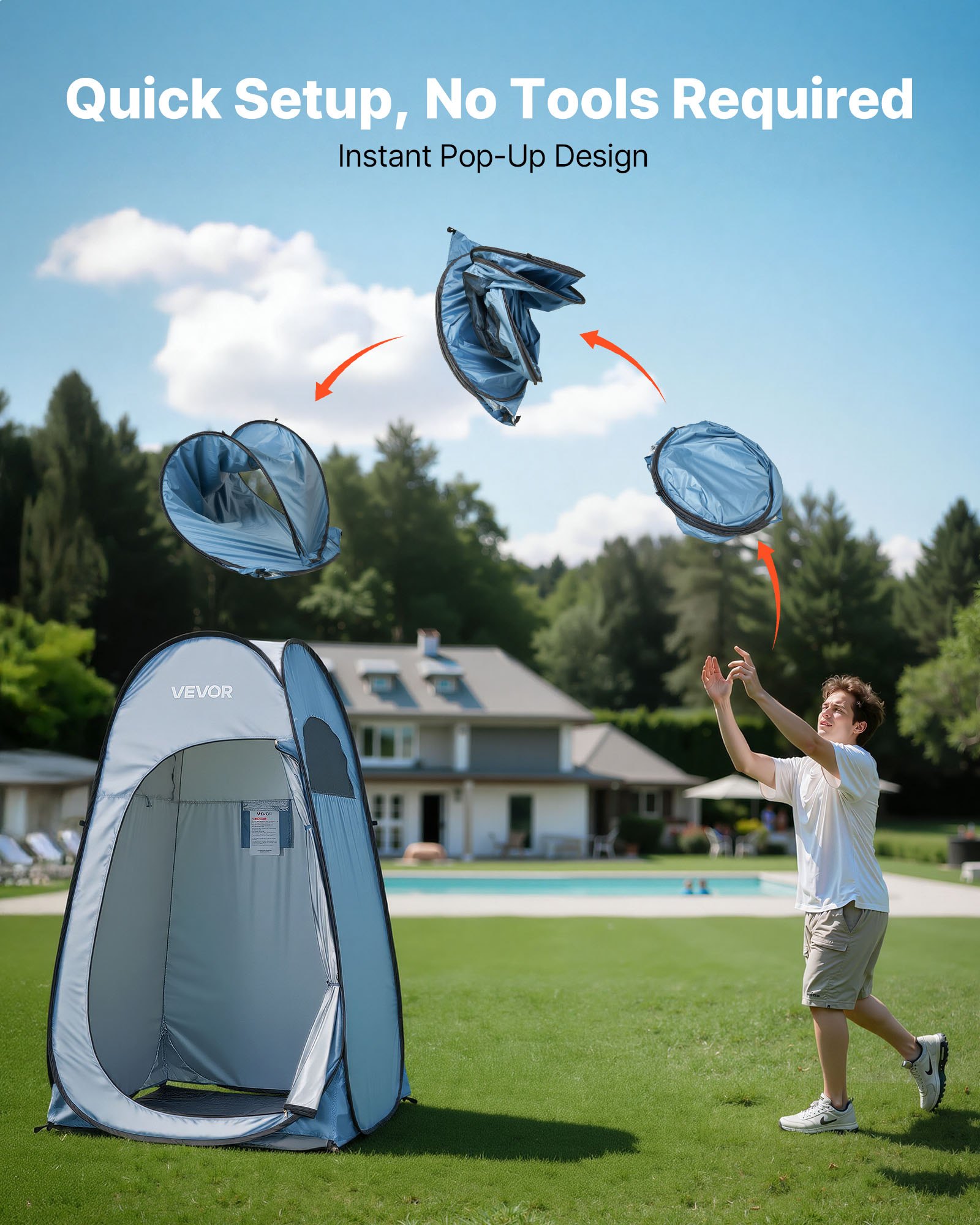 VEVOR Pop up Shower Tent, Instant Portable Privacy Tent Changing Room with Shower Bag, Ground Stakes, Ropes, Carry Bag, 190T Polyester with Silver Coating, Quick Setup, for Camping, Beach, Fishing
