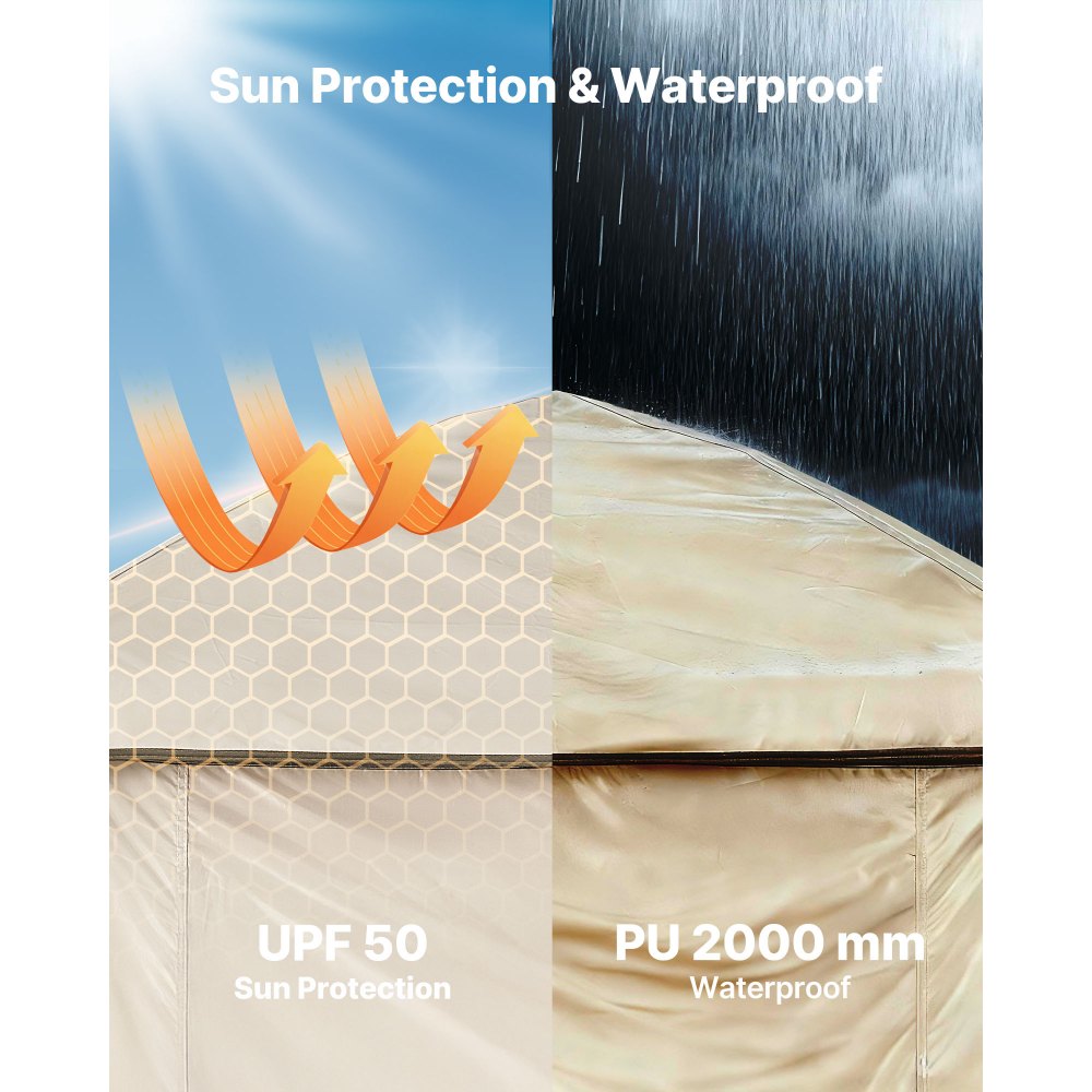 VEVOR 1-kamer douchetent, waterdichte toilettent (145x145x215 cm), omkleedtent incl. haringen, touwen, draagtas en dwarsbalk, gemaakt van 210D Oxford-stof voor kamperen, strand, vissen, kaki