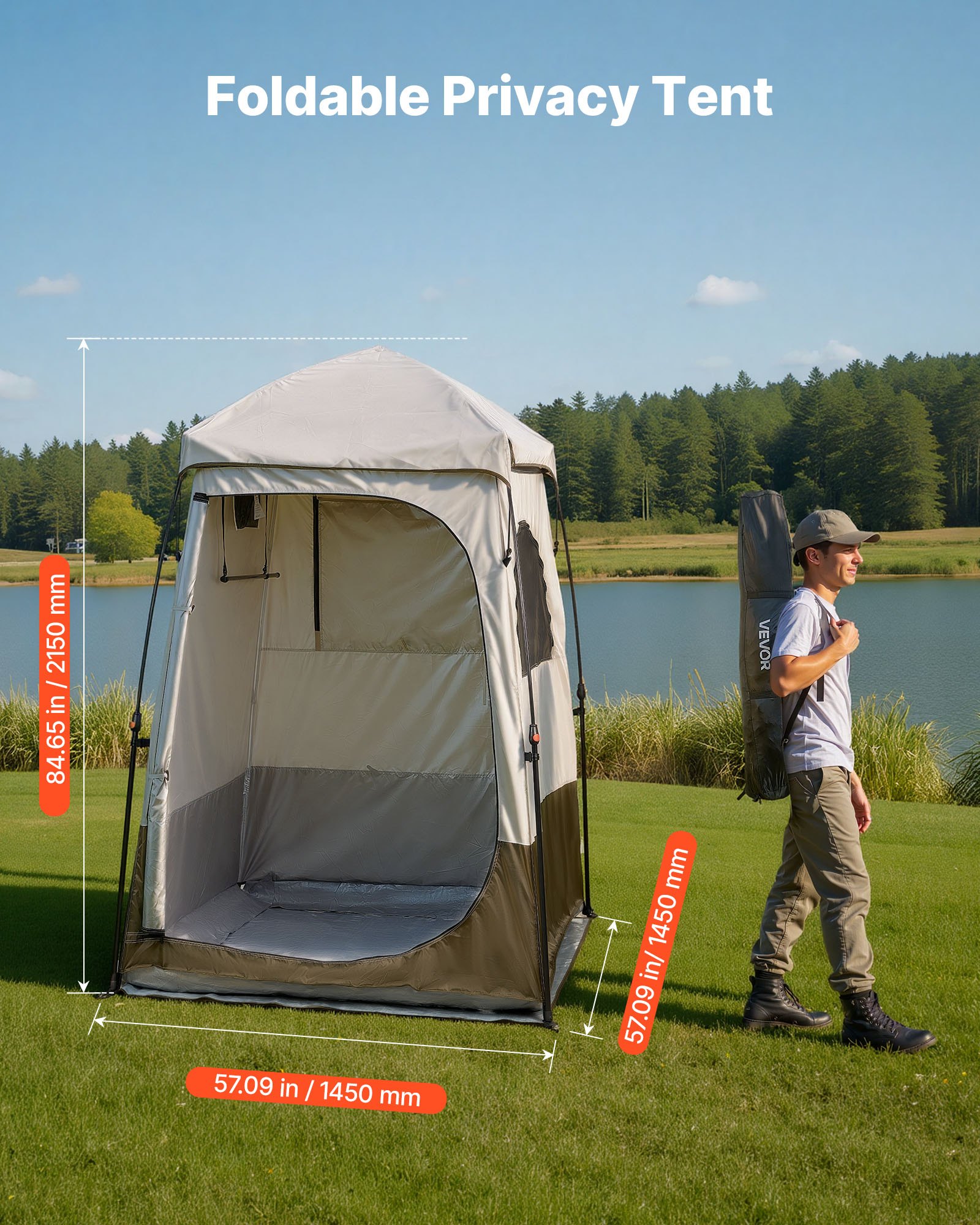 VEVOR 1-kamer douchetent, waterdichte toilettent (145x145x215 cm), omkleedtent incl. haringen, touwen, draagtas en dwarsbalk, gemaakt van 210D Oxford-stof voor kamperen, strand, vissen, kaki