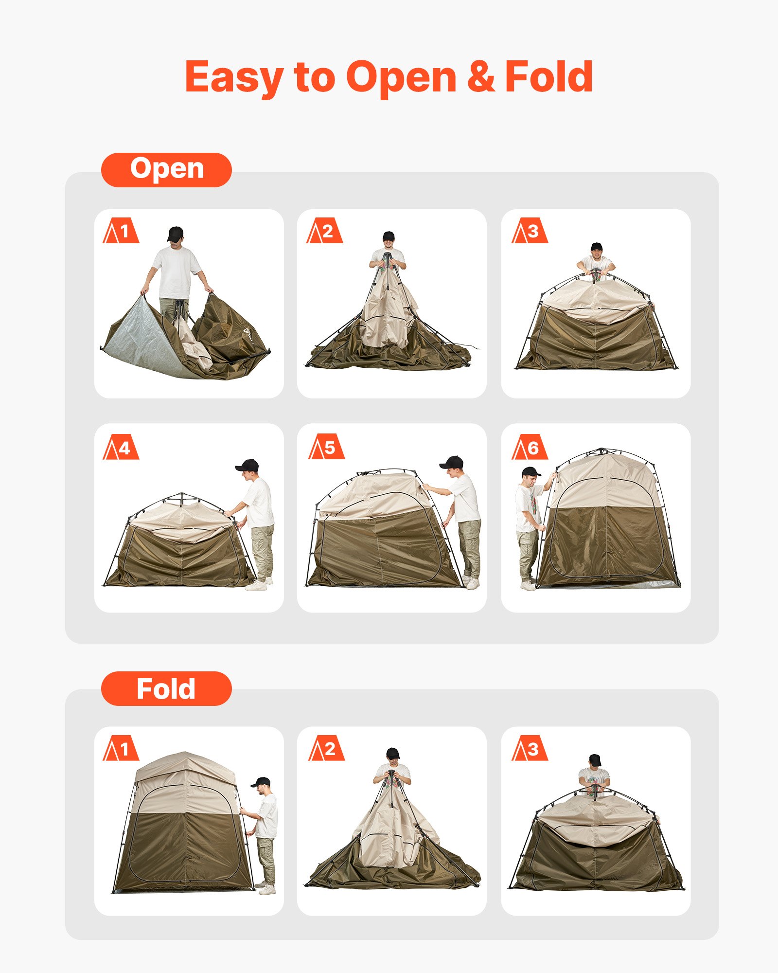 VEVOR Camping Shower Tent, 2-Room Foldable Portable Privacy Tent Changing Room with Ground Stakes, Ropes, and Carry Bag, 150D Oxford Fabric with Silver Coating, for Camping, Beach, and Fishing