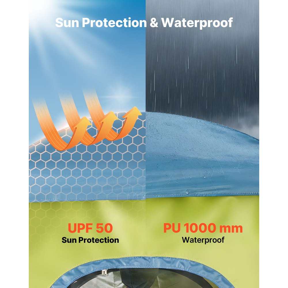 VEVOR Camping Shower Tent, 1 Room, Portable Privacy Tent Changing Room with Shower Bag, Ground Stakes, Ropes, Carry Bag, and Support Poles, 150D Oxford Fabric with Silver Coating, for Camping, Fishing