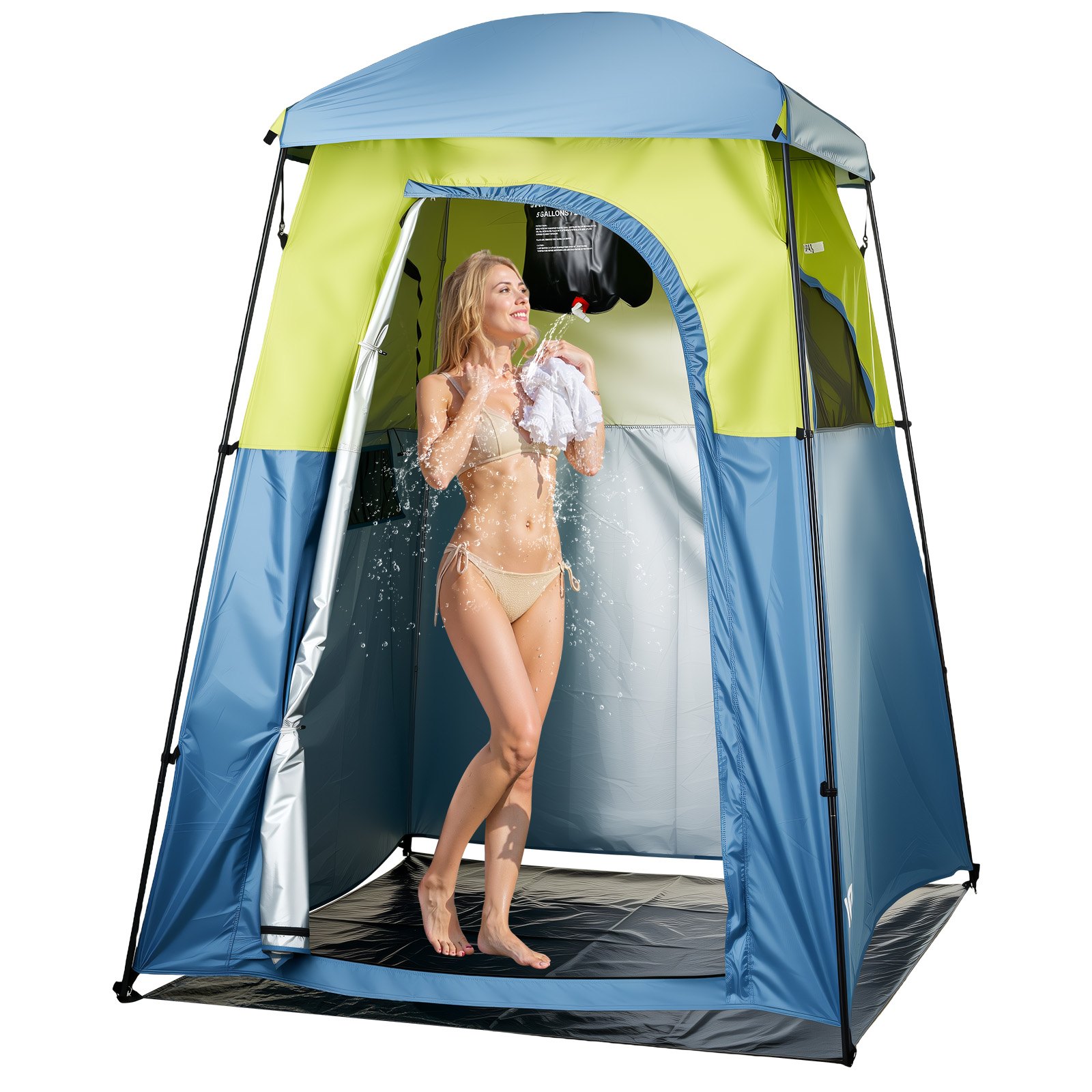 VEVOR Camping Shower Tent, 1 Room, Portable Privacy Tent Changing Room with Shower Bag, Ground Stakes, Ropes, Carry Bag, and Support Poles, 150D Oxford Fabric with Silver Coating, for Camping, Fishing