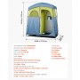 VEVOR Camping Shower Tent, 2-Room Portable Privacy Tent Changing Room with Shower Bag, Ground Stakes, Ropes, Carry Bag, and Support Poles, 150D Oxford Fabric with Silver Coating, for Camping, Fishing