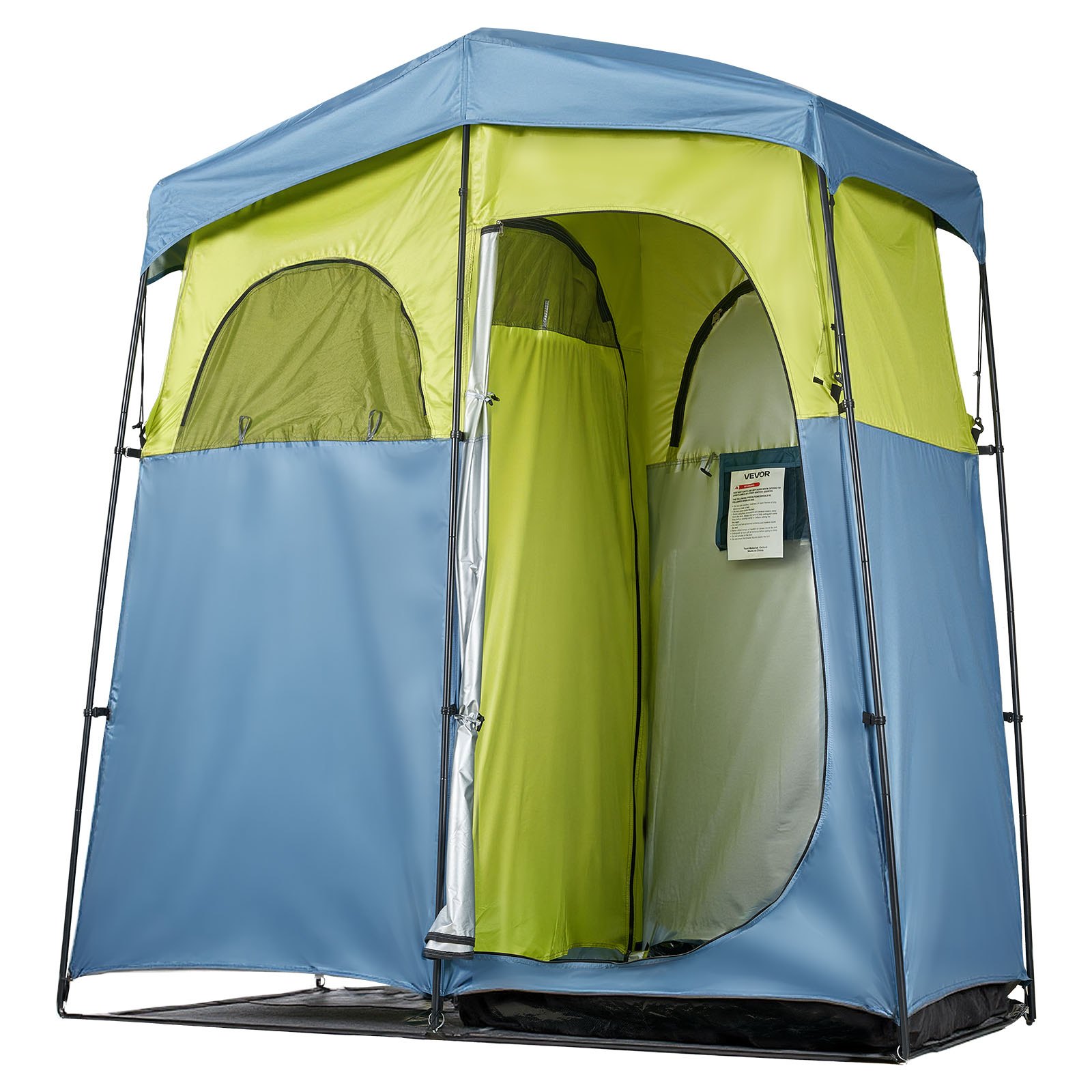 VEVOR Camping Shower Tent, 2-Room Portable Privacy Tent Changing Room with Shower Bag, Ground Stakes, Ropes, Carry Bag, and Support Poles, 150D Oxford Fabric with Silver Coating, for Camping, Fishing