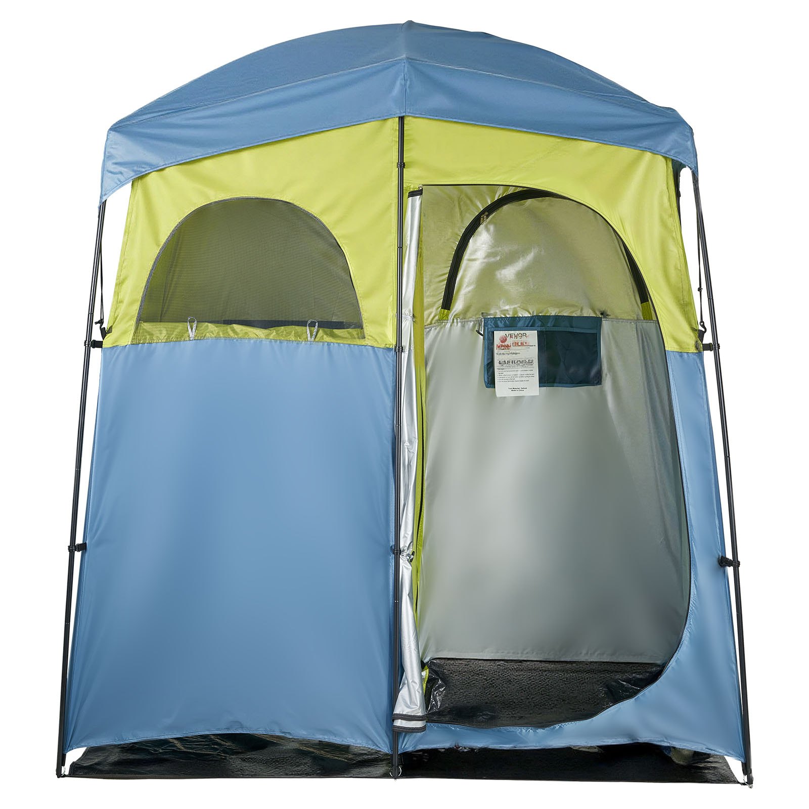 VEVOR Camping Shower Tent, 2-Room Portable Privacy Tent Changing Room with Shower Bag, Ground Stakes, Ropes, Carry Bag, and Support Poles, 150D Oxford Fabric with Silver Coating, for Camping, Fishing