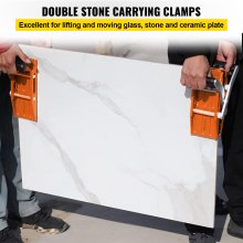 VEVOR 2 PCS Double Handed Stone Carrying Clamps, 2.36 inch (60mm) Granite Lifting Tools with Slip-proof Rubber Pads, 550 lbs Loading Capacity for Moving Marble, Glass, Slabs and Plywood