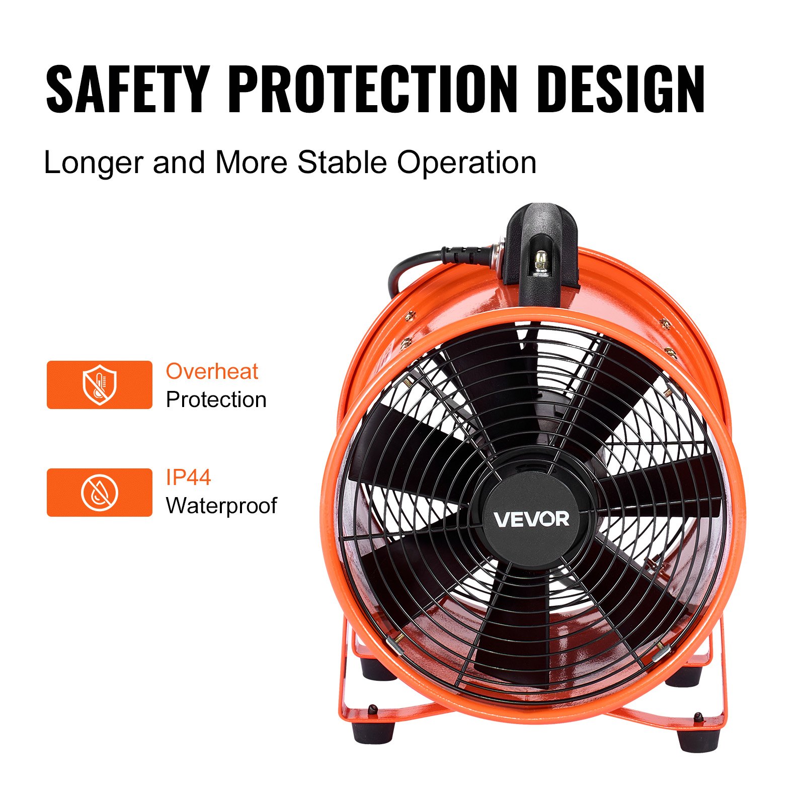 VEVOR 25.4cm Portable Ventilator, 2 Speed Industrial Utility Blower Fan with 10m Flexible Duct Hose, Exhaust Axial Fan for Basements, Workshops, Warehouses , and Confined Spaces, Orange