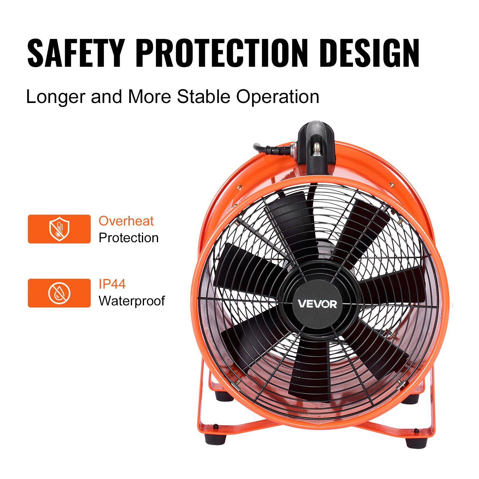 VEVOR Bouwventilator 365W AC-motor Bouwventilator 2810 RPM Bouwventilator Blaasvermogen 1214 L/s (2574 CFM) Axiale ventilator 5 m slang Axiale blazer Geluidsniveau 79 dB Industriële ventilator IP44