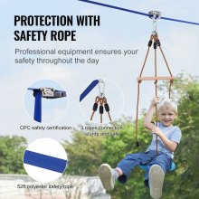 VEVOR Zipline-set voor kinderen en volwassenen, 50ft Zipline-sets tot 330 lbs, Zip-lijnen in de achtertuin, Speeltuinentertainment met Zipline, Nylon veiligheidsharnas en accessoireset