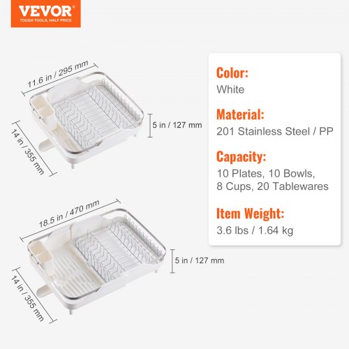 VEVOR afdruiprek uitbreidbaar 295-470 mm, afdruiprek afdruiprek, roestvrijstalen afdruiprek met gebruiksvoorwerphouder bekerhouder voor aanrecht gootsteen organizer