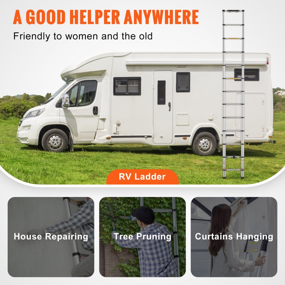 VEVOR 3.8M Telescopische Ladder Antislip Opvouwbare Ladder 49x9.5x82cm Trapladder Eén-knop Intrekbaar Multifunctionele Ladder Aluminiumlegering 170kg Draagvermogen Geschikt voor Huisreparaties Decoratie Muurschildering