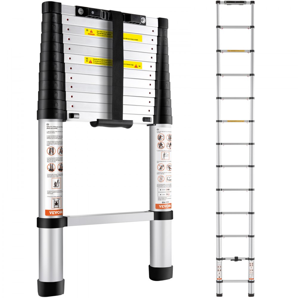 VEVOR telescopische ladder, uitschuifbaar, 380 cm hoog, vouwladder, draagvermogen 170 kg