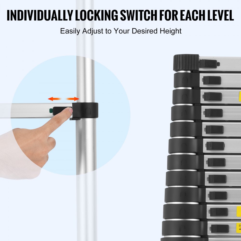 VEVOR Telescopische Ladder, 6,2 m lichtgewicht aluminium verlengladder, opvouwbare ladder met uitschuifbare ladder met meerdere zakken, draagvermogen van 170 kg met antislipvoetjes, draagbare compacte ladder voor thuis, camper, zolder