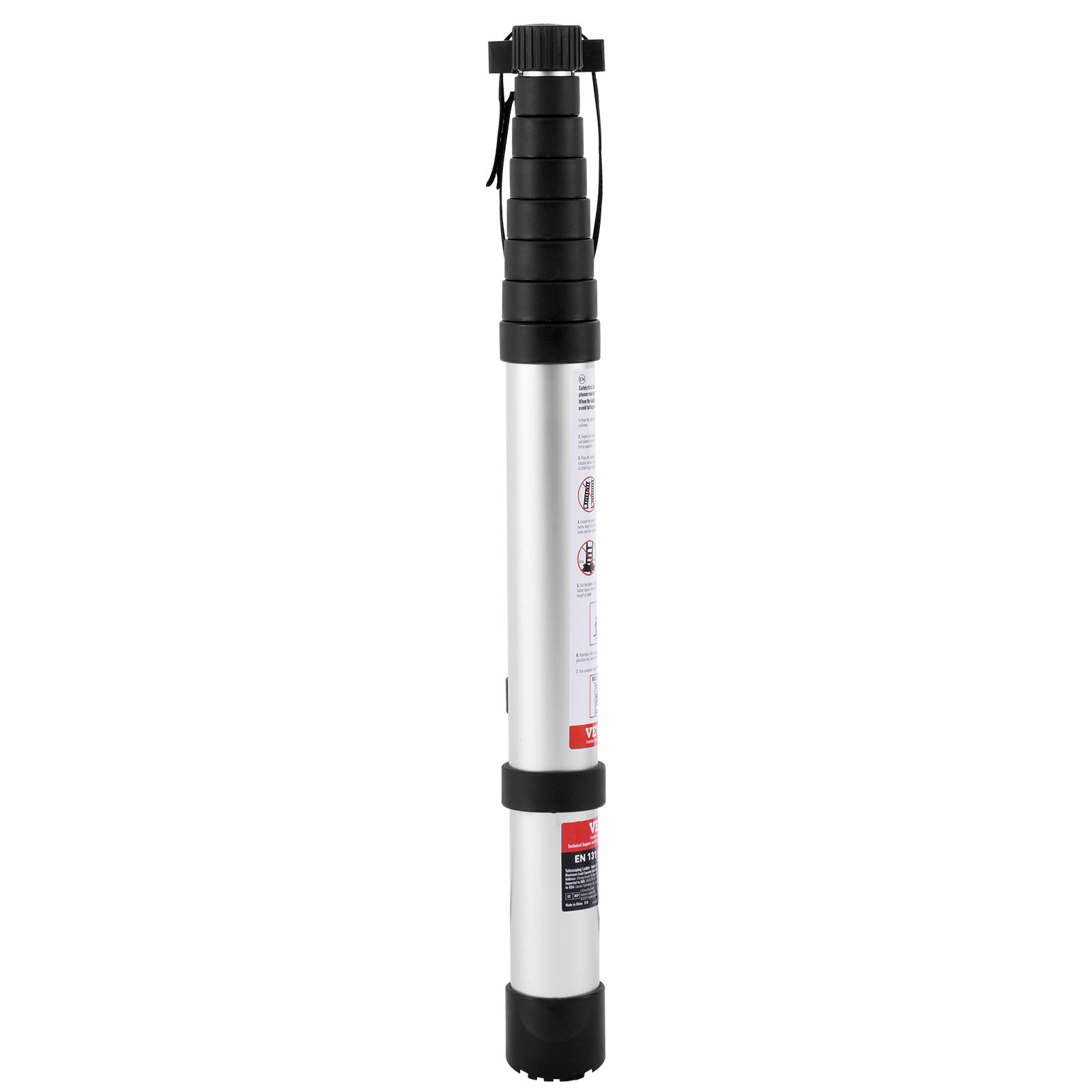 VEVOR Telescopische Ladder, 2,6 m lang, Aluminium Uitschuifladder, Opvouwbare Ladder met Intrekknop, Draagvermogen 160 kg met Antislipvoetjes, Draagbare Compacte Ladder voor Thuis, Camper, Zolder