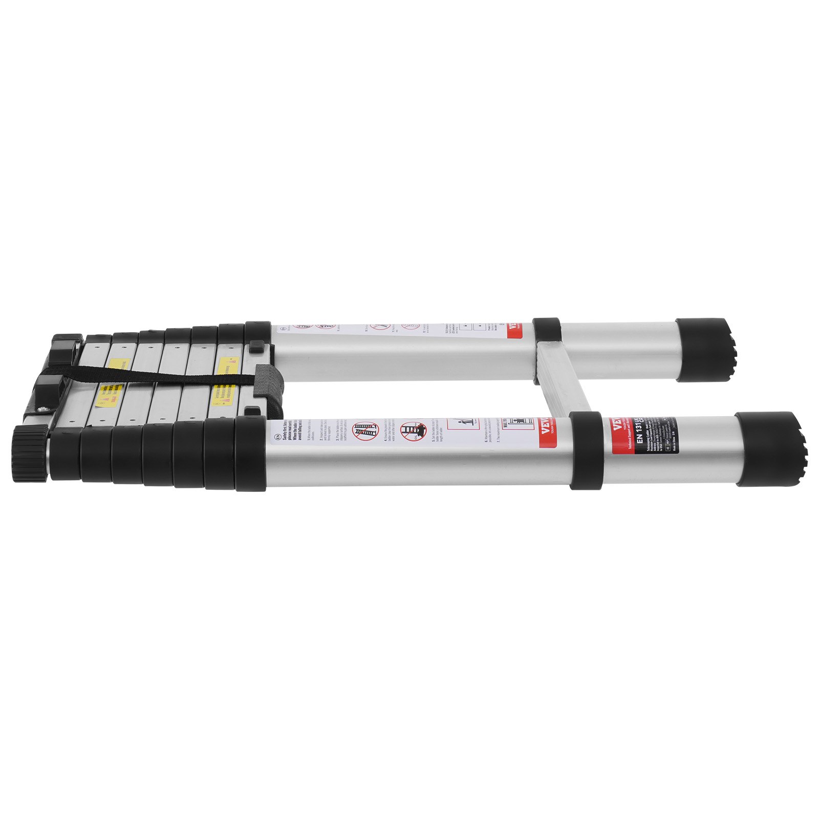 VEVOR Telescopische Ladder, 2,6 m lang, Aluminium Uitschuifladder, Opvouwbare Ladder met Intrekknop, Draagvermogen 160 kg met Antislipvoetjes, Draagbare Compacte Ladder voor Thuis, Camper, Zolder