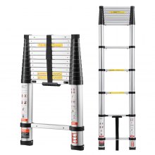 VEVOR Telescopische Ladder 3740 mm, Aluminium Opvouwbare Ladder met Eén Hand Uitschuiffunctie, Multifunctionele Ladder, Draagvermogen tot 150 kg, Trapladder, Huishoudladder, Buitenladder, voor Huis, Tuin & Zolder