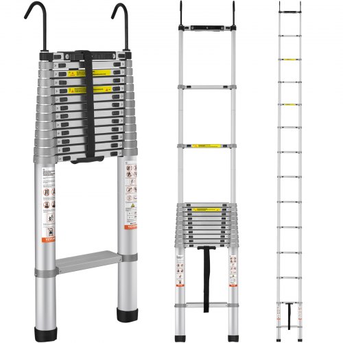 VEVOR 5,54 m telescopische ladder, antislip opvouwbare ladder, 112 x 49 x 8,5 cm, trap met vergrendelingssysteem, multifunctionele ladder, aluminiumlegering, draagvermogen van 190 kg, ideaal voor huisreparaties, decoratie, muurschilderingen