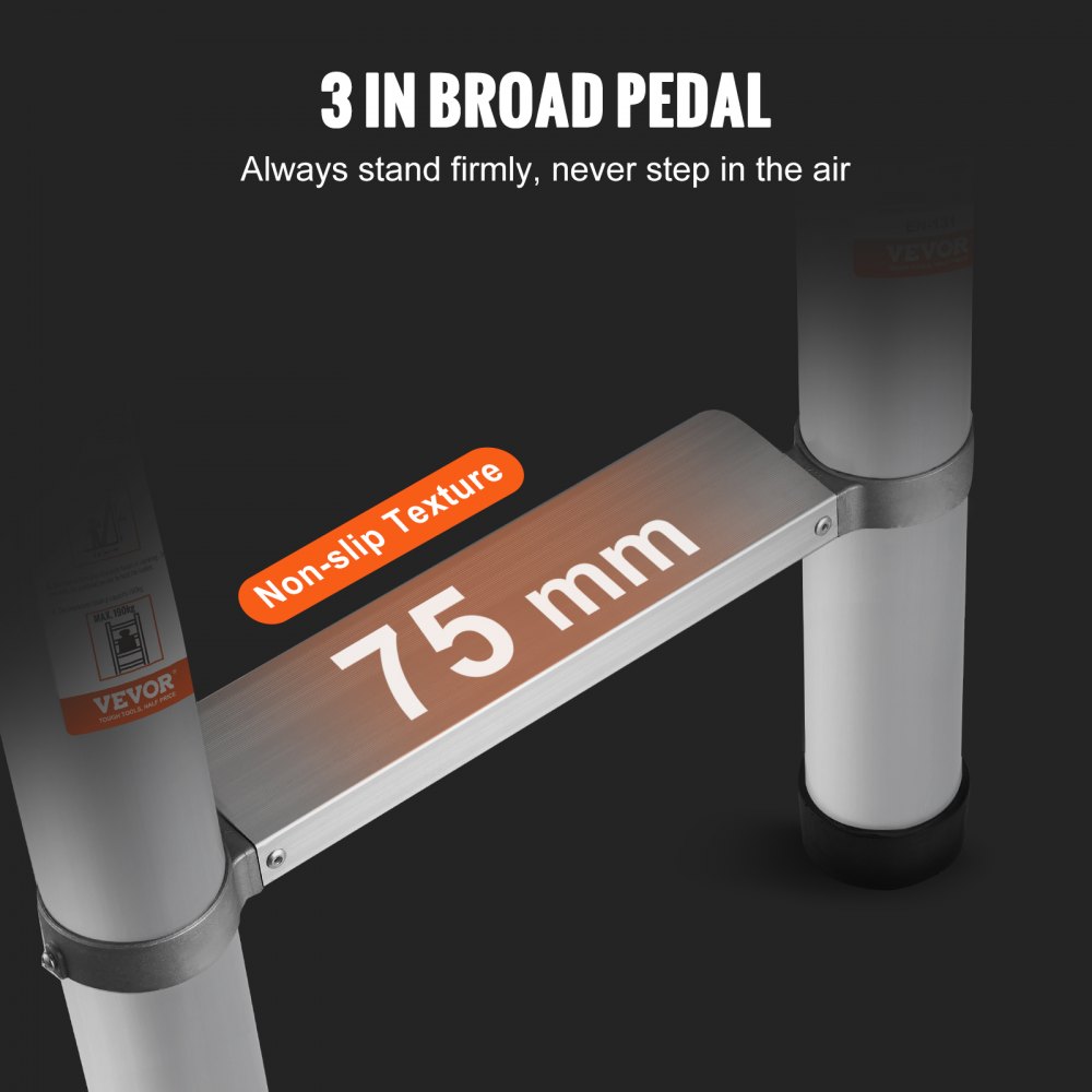 VEVOR 5.54m Telescopic Ladder Non-Slip Folding Ladder 112x49x8.5cm Stepladder with Locking System Multi-Purpose Ladder Aluminum Alloy 190kg Load Capacity Ideal for Home Repairs Decoration Wall Painting