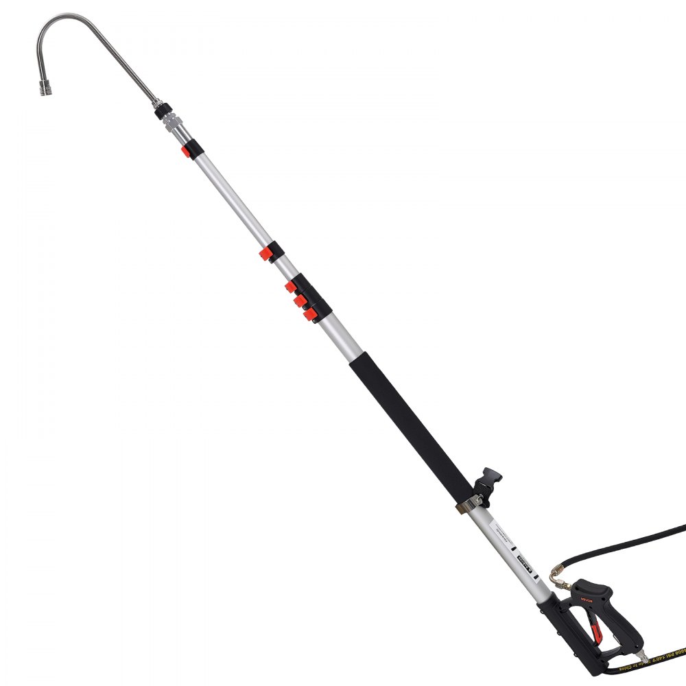 VEVOR telescopische steel voor hogedrukreinigers, 7,62 m, verlengstelen voor hogedrukreinigers 276 bar, incl. hogedrukslang, borstelkop, 7 sproeiers, slangadapter, steunriem, voor muren en goten.