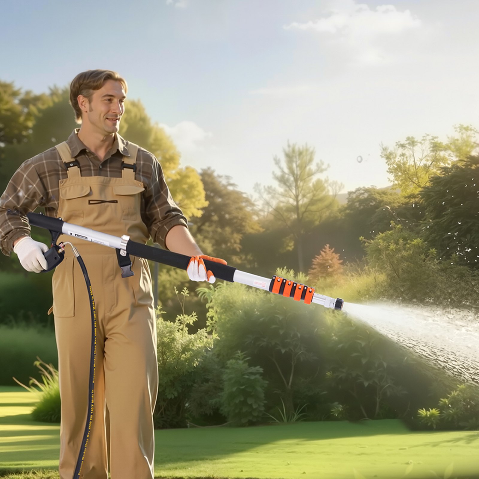 VEVOR Pressure Washer Telescoping Wand, 24 ft, 4000 psi, Telescopic Spray Wand with Power Washer Extension Wands, Gutter Cleaner, Pivoting Coupler, 7 Spray Nozzle Tips and Adjustable Support Harness