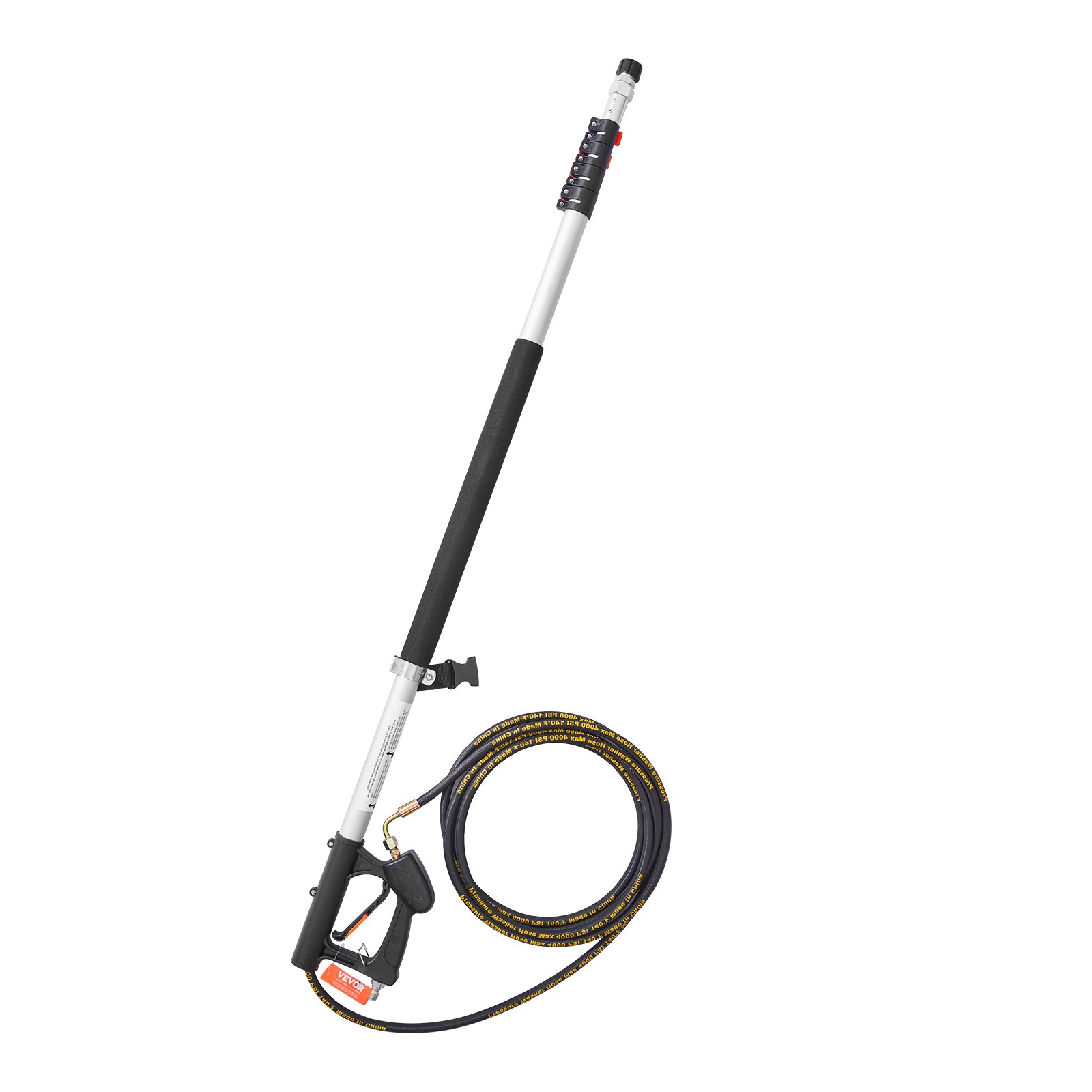 VEVOR Pressure Washer Telescoping Wand, 24 ft, 4000 psi, Telescopic Spray Wand with Power Washer Extension Wands, Gutter Cleaner, Pivoting Coupler, 7 Spray Nozzle Tips and Adjustable Support Harness