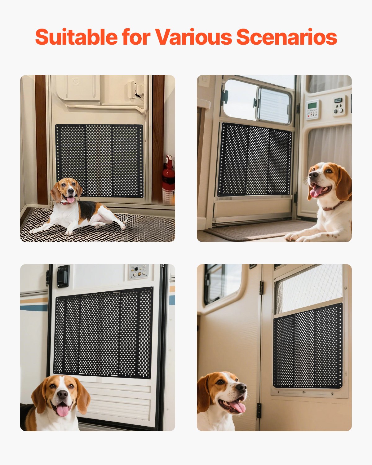 VEVOR RV Screen Door Protector, Adjusts from 558.8–800 mm, Adjustable Door Grille, Easy to Install, Reinforced Breathable Honeycomb Holes, Iron Camper RV Entry Protector for Pet Protection, Black
