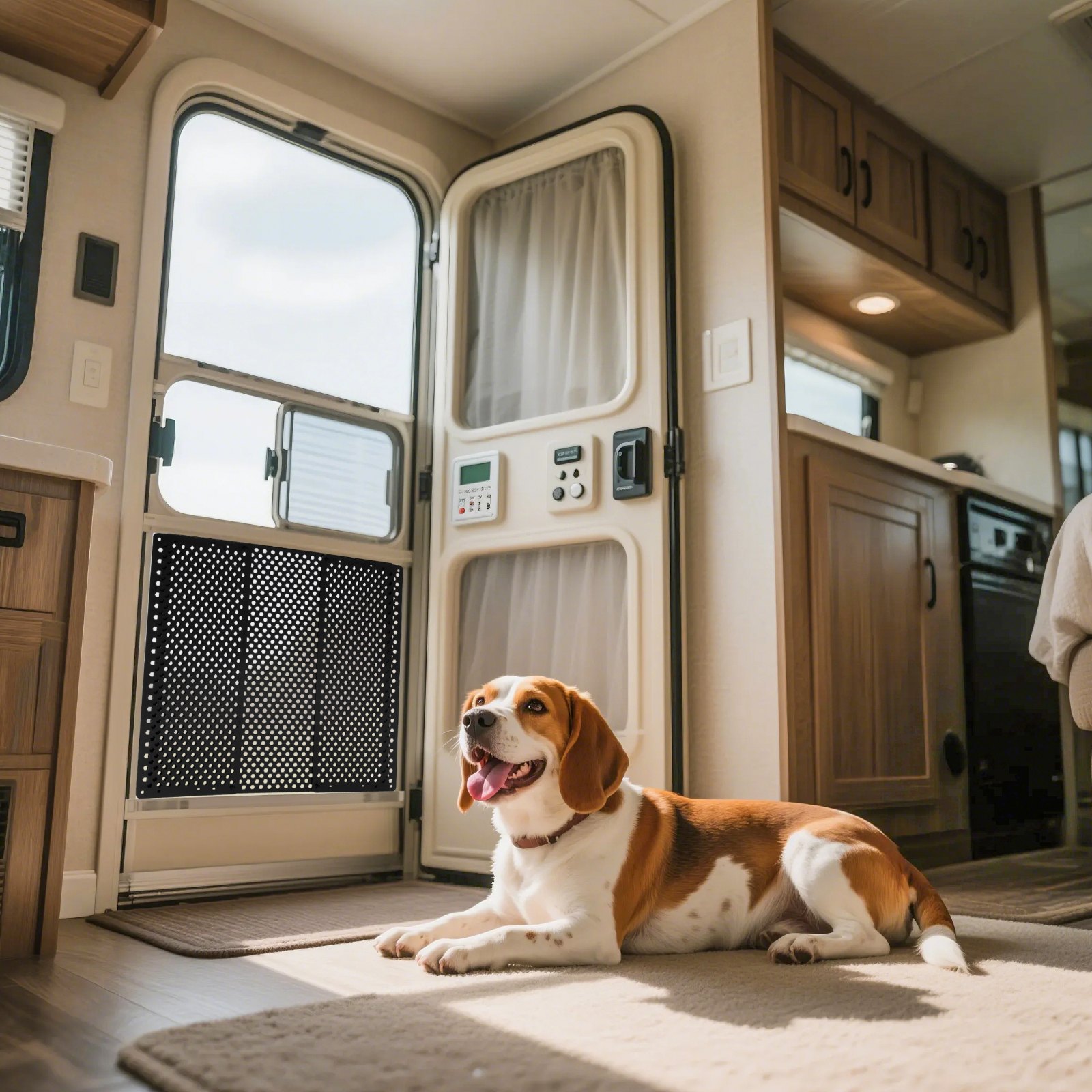 VEVOR RV Screen Door Protector, Adjusts from 558.8–800 mm, Adjustable Door Grille, Easy to Install, Reinforced Breathable Honeycomb Holes, Iron Camper RV Entry Protector for Pet Protection, Black