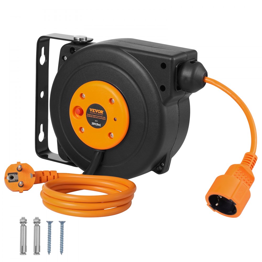 VEVOR Retractable Extension Cord Reel Power Cord Reel 9 m 1000W 1 m Lead-in Cord