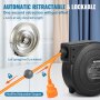 VEVOR Retractable Extension Cord Reel, 49.21 ft/15 m, 1000W Heavy Duty Retractable Power Cord with 3.28 ft/1 m Lead-in Cord Overheat Protection PP Shell, 180° Swivel Bracket for Ceiling or Wall Mount