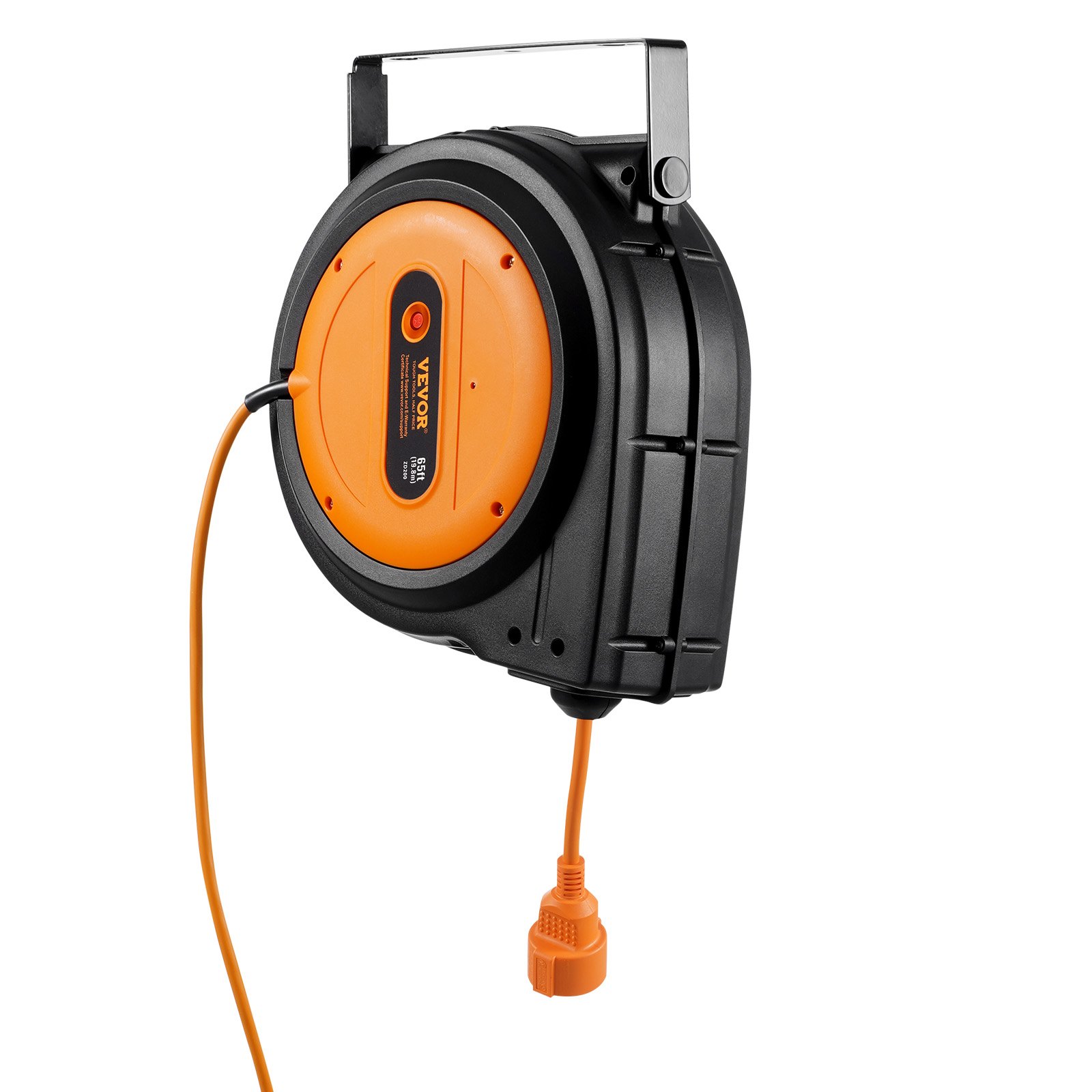 VEVOR Oprolbare verlengsnoerhaspel, 19 m, 1600 W Robuuste oprolbare stroomkabel met 1 m kabel, oververhittingsbeveiliging, PP-hoes, 180° draaibare beugel voor plafond- of wandmontage