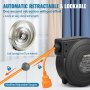 VEVOR Retractable Extension Cord Reel, 62.33 ft/19 m, 1000W Heavy Duty Retractable Power Cord with 3.28 ft/1 m Lead-in Cord Overheat Protection PP Shell, 180° Swivel Bracket for Ceiling or Wall Mount