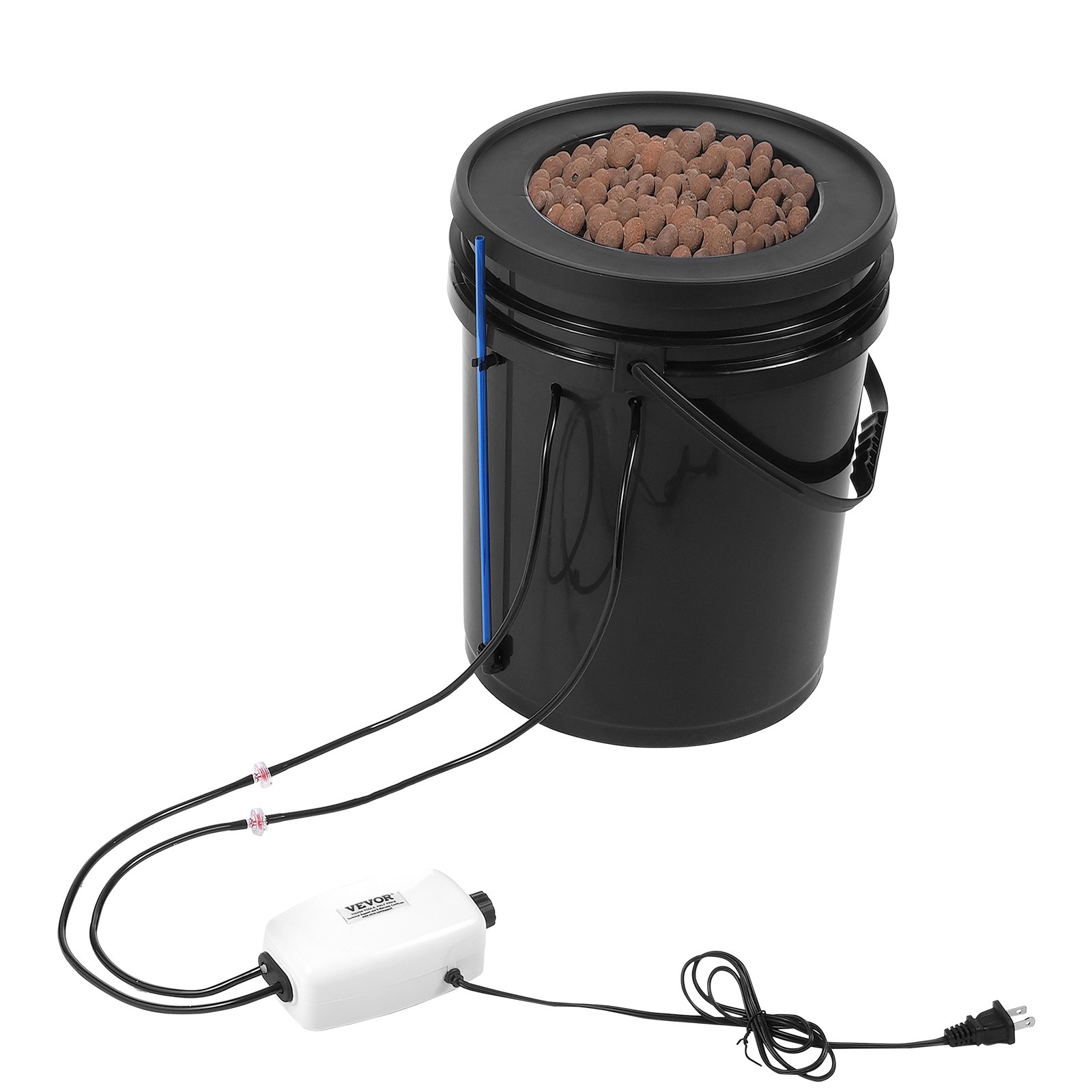 VEVOR DWC Hydroponics Grow System, 5 Gallon Diepwatercultuursysteem met Top Drip Kit, Luchtpomp, Luchtsteen en Waterniveau-indicator voor Bladgroenten (1 Emmer + Top Drip Kit)