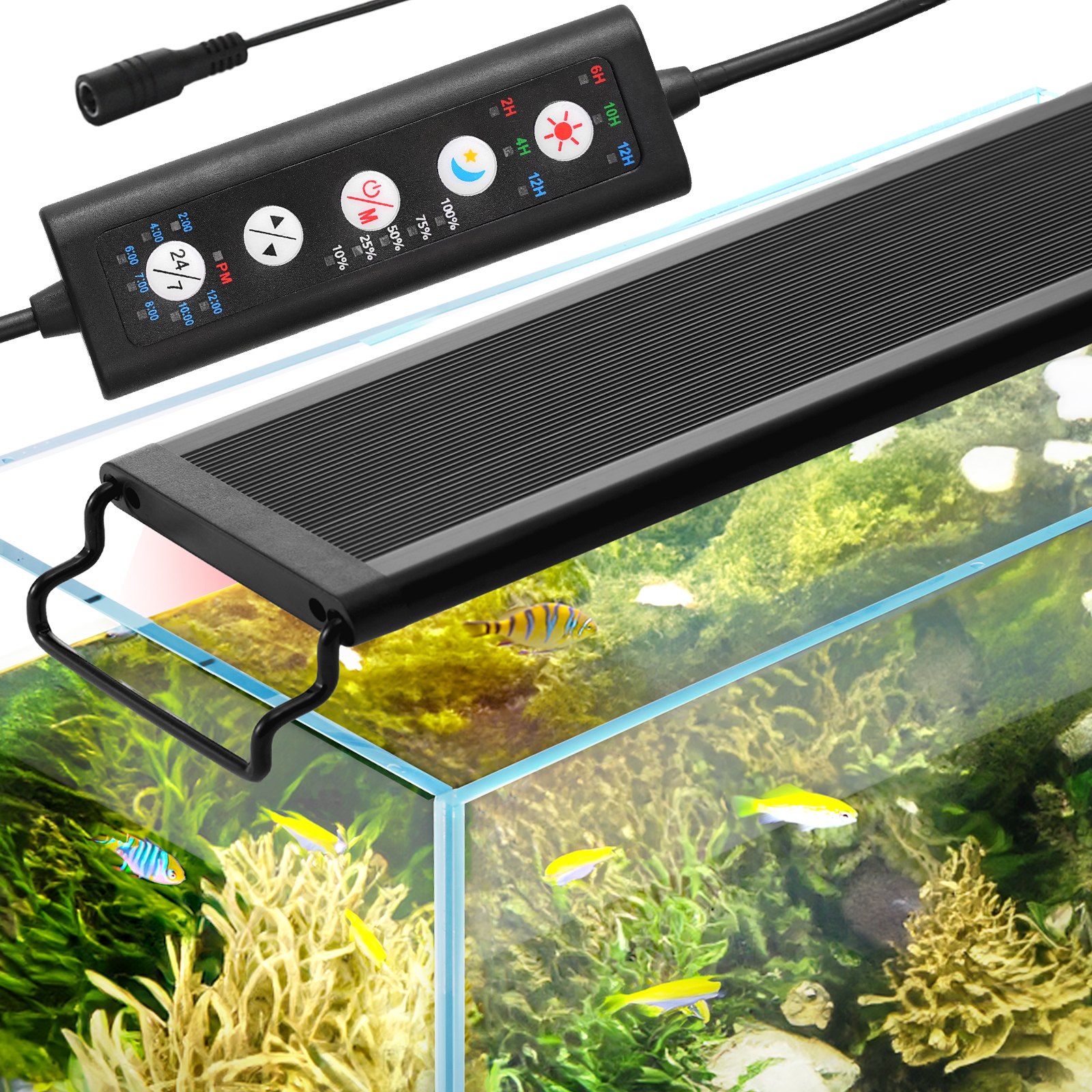VEVOR 18W Full Spectrum Aquarium Light with 24/7 Natural Mode, Adjustable Timer & 5 Level Brightness, with Extendable Aluminum Alloy Brackets for 18-24 inch Freshwater Planted Aquariums