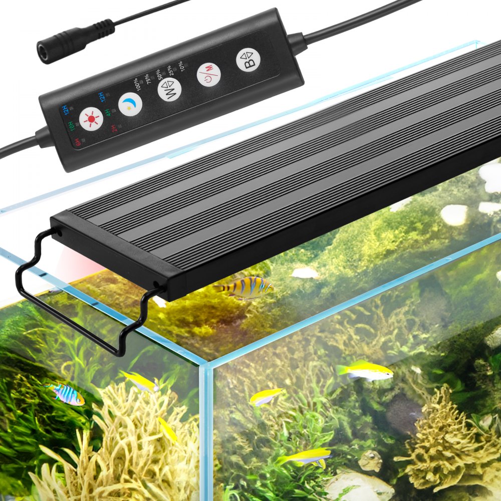 VEVOR 14W volledig spectrum aquariumlicht met 5 helderheidsniveaus, instelbare timer en uit-geheugen, met uitschuifbare beugels gemaakt van ABS-behuizing voor zoetwateraquaria van 46-61 cm