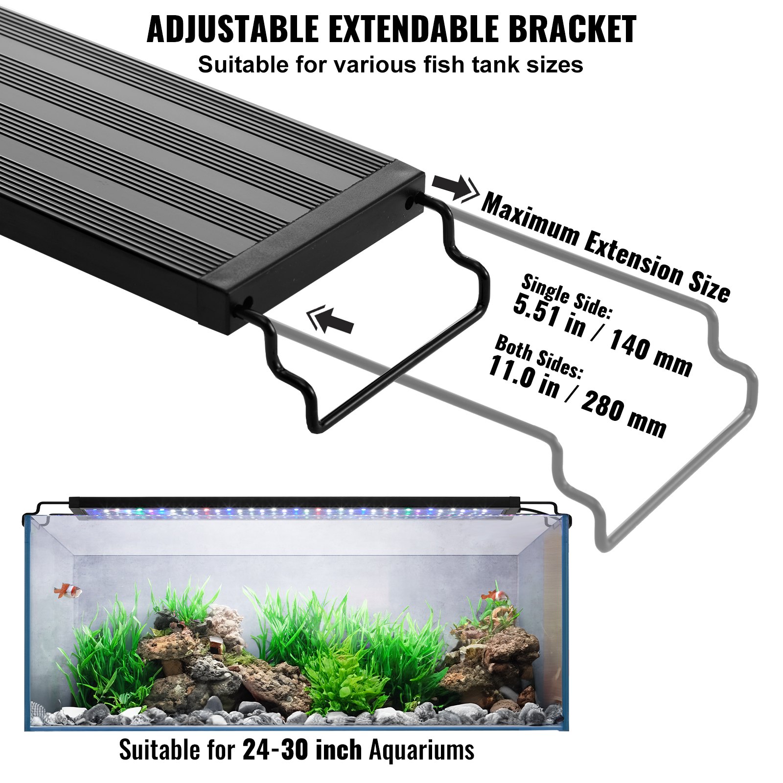 VEVOR Aquarium Light, 18W Full Spectrum Aquarium Light with 5 Levels Adjustable Brightness, Timer & Power-Off Memory, with ABS Shell Extendable Brackets 61-76cm Freshwater Freshwater Fish Tank