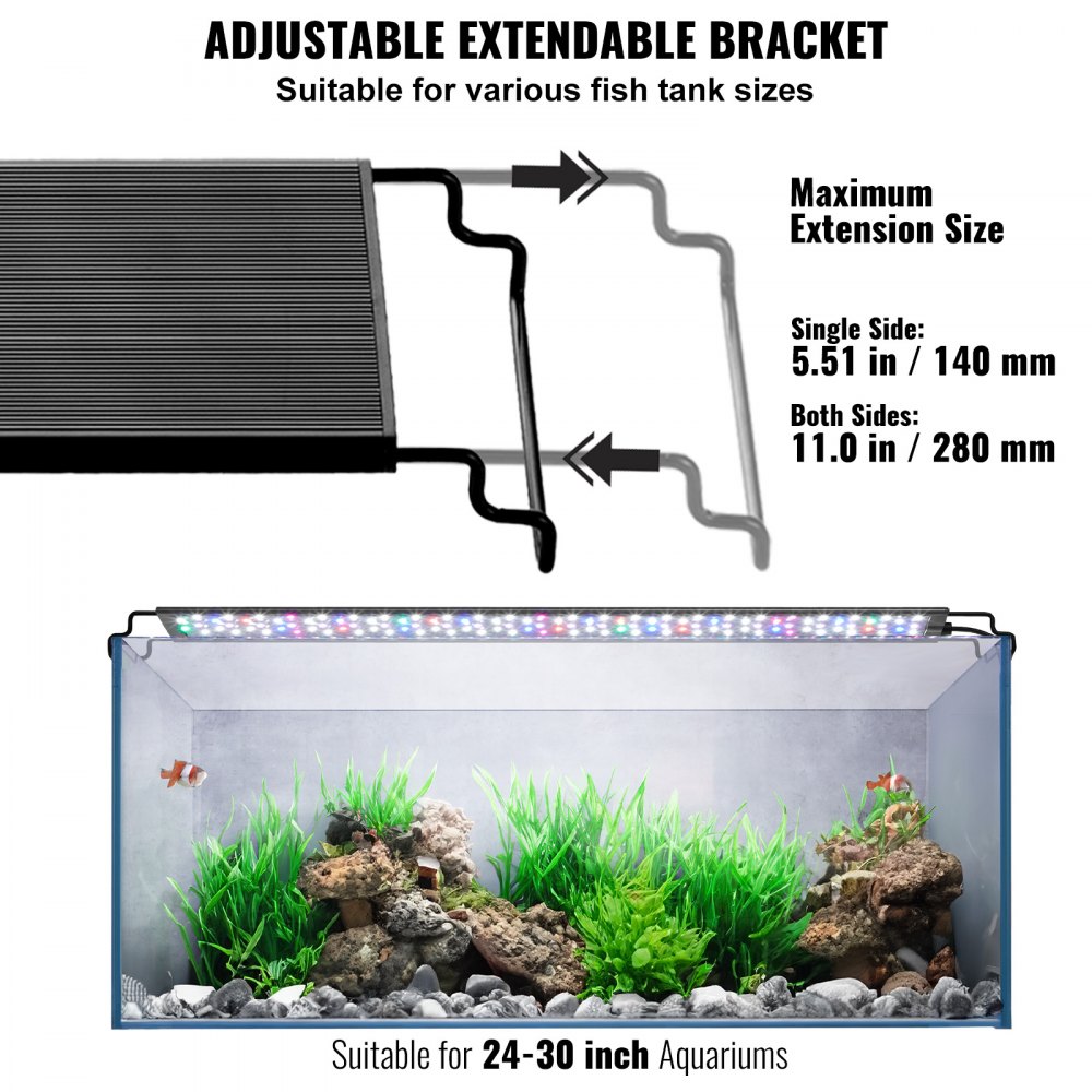 VEVOR Aquariumlamp met LCD-monitor, 22W aquariumlamp met volledig spectrum en 24/7 natuurlijke modus, instelbare helderheid en timer - Behuizing van aluminiumlegering, uitschuifbare beugels 61-76 cm