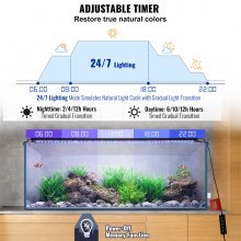 VEVOR 48W volledig spectrum aquariumlicht met 24/7 natuurlijke modus, instelbare timer en helderheid op 5 niveaus, met uitschuifbare beugels van aluminiumlegering voor zoetwateraquaria van 48 "-54