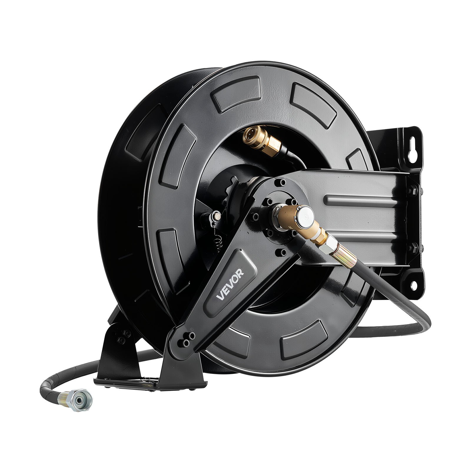 VEVOR Pressure Washer Hose Reel, 15.2 m x 9.5 mm Retractable Power Heavy-Duty Steel Washer Hose Reel, 4000PSI Max, Auto-Rewinding, Flexible Wall/Floor Mounted for Car Washing,Garden,Floor Cleaning