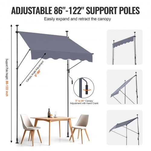 Gimisgu Klemluifel, balkon, 350 x 120 cm, luifel, intrekbaar handmatig, in hoogte verstelbaar, luifel met handslinger, uv-bestendig, zonwering, waterdicht, eenvoudige montage zonder boren, grijs Gimisgu Klemluifel, balkon, 350 x 120 cm, luifel, intrekbaar handmatig, in hoogte verstelbaar, luifel met handslinger, uv-bestendig, zonwering, waterdicht, eenvoudige montage zonder boren, grijs