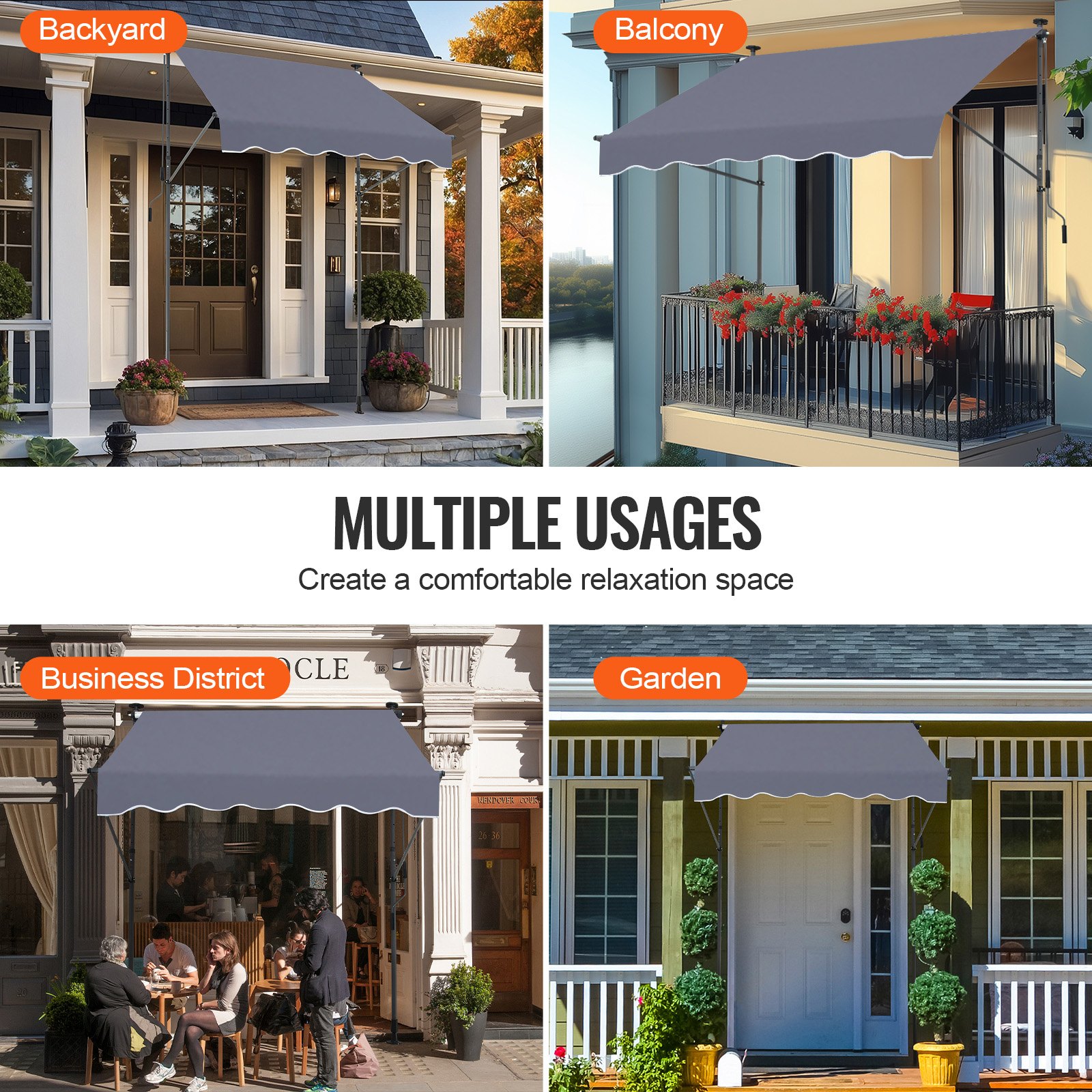 VEVOR Klemzonnescherm 150 x 120 cm, Balkonzonnescherm met handslinger, Zonnescherm, Terrasoverkapping, In hoogte verstelbaar van 218 tot 309 cm, Zonnescherm voor terras/balkon/tuin, Grijs